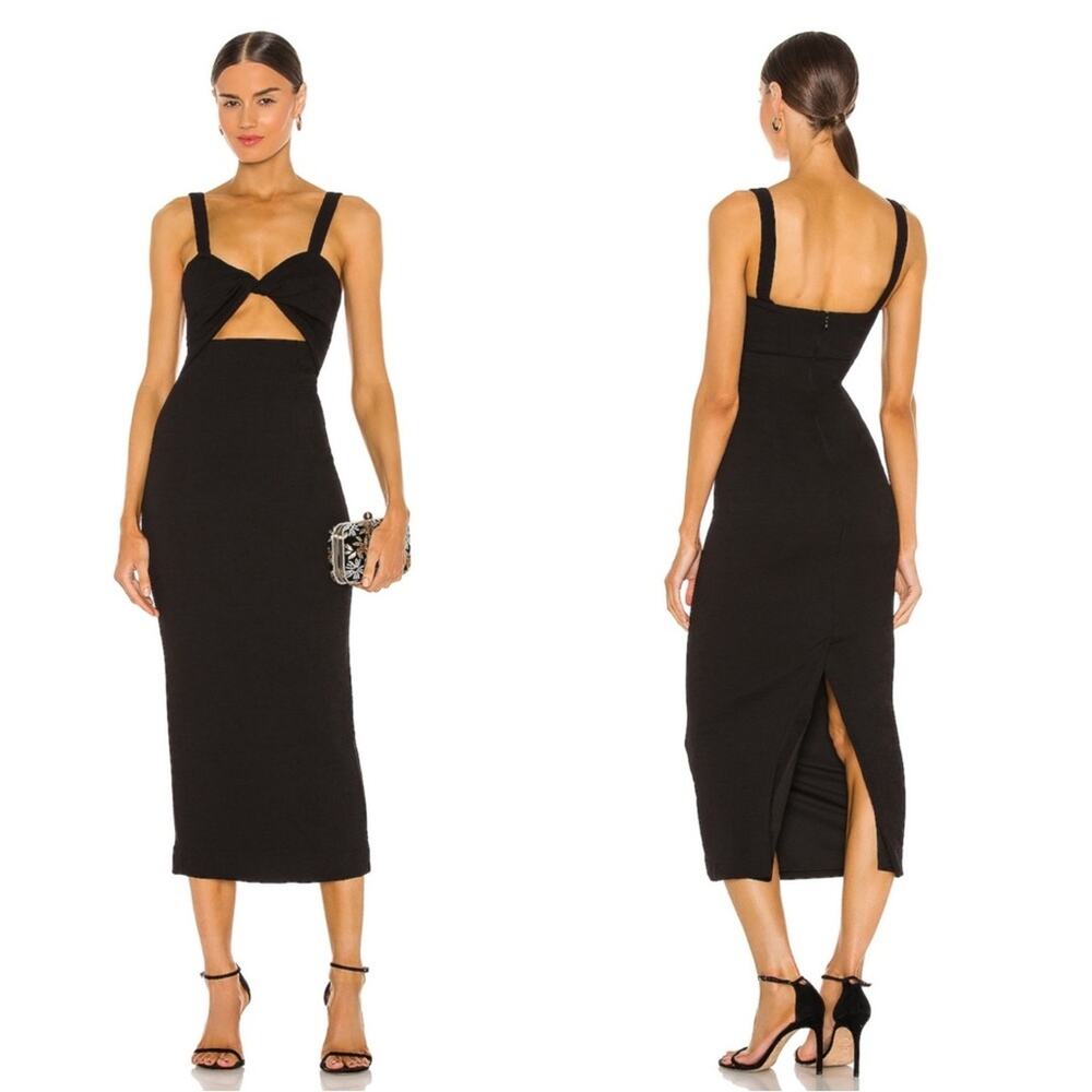 SHONA JOY Simone Fitted Cutout Black Midi Dress Size 4